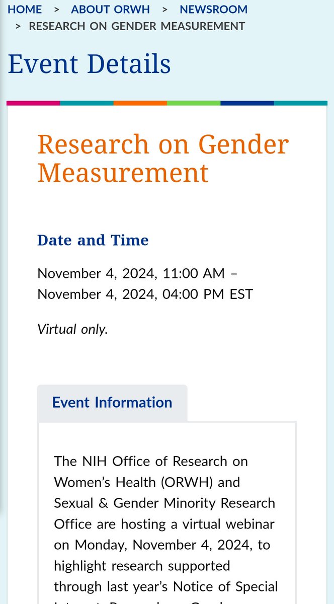 The NIH Office of Research on Women’s Health (ORWH) and Sexual &amp; Gender Minority Research Office are hosting a virtual webinar on Monday, November 4, 2024.
orwh.od.nih.gov/about/newsroom…