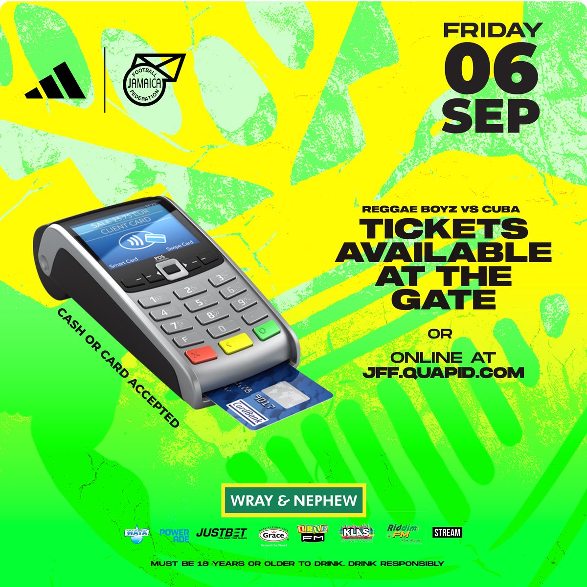 Have not gotten a chance to purchase your tickets online ? 💻

TICKETS ARE AT THE GATE ! 🔥🔥🔥

You can use either Cash or Card ! 💰💰

GRANDSTAND: $5500 
BLEACHERS: $1500 

#JamaicaLandWeLove #ReggaeBoyz2026 🇯🇲🇯🇲🇯🇲