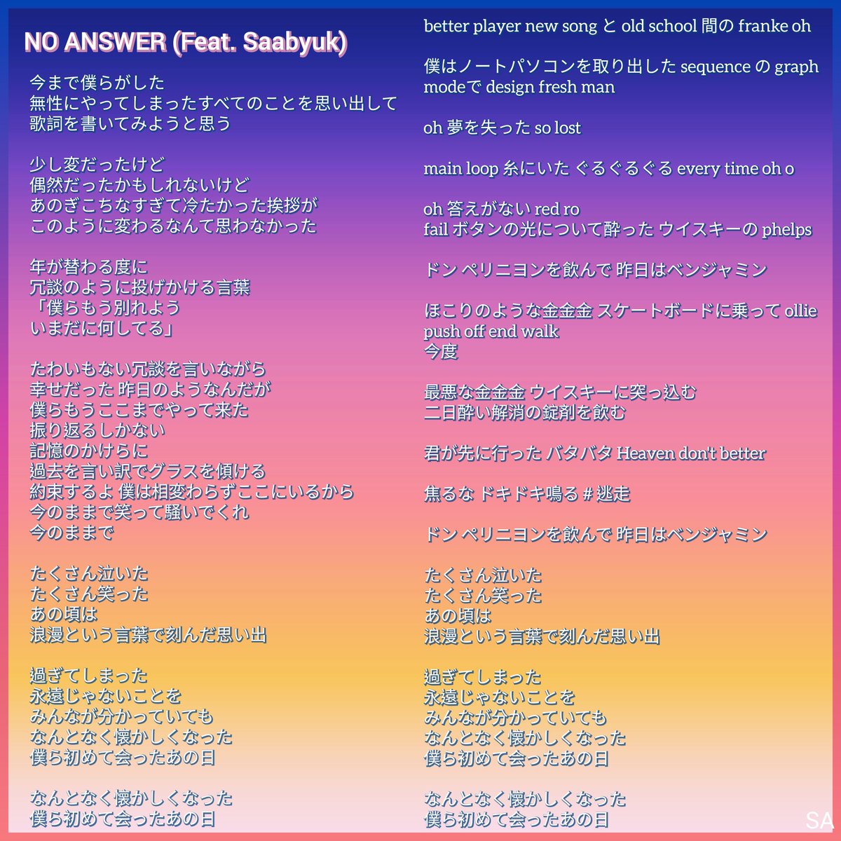 meroppi_sa's tweet photo. #NO_ANSWER (Feat. Saabyuk)
#SACRIFICE
繁中も翻訳した
興味があったらインスタで👣 https://t.co/nWiCwIHDTo