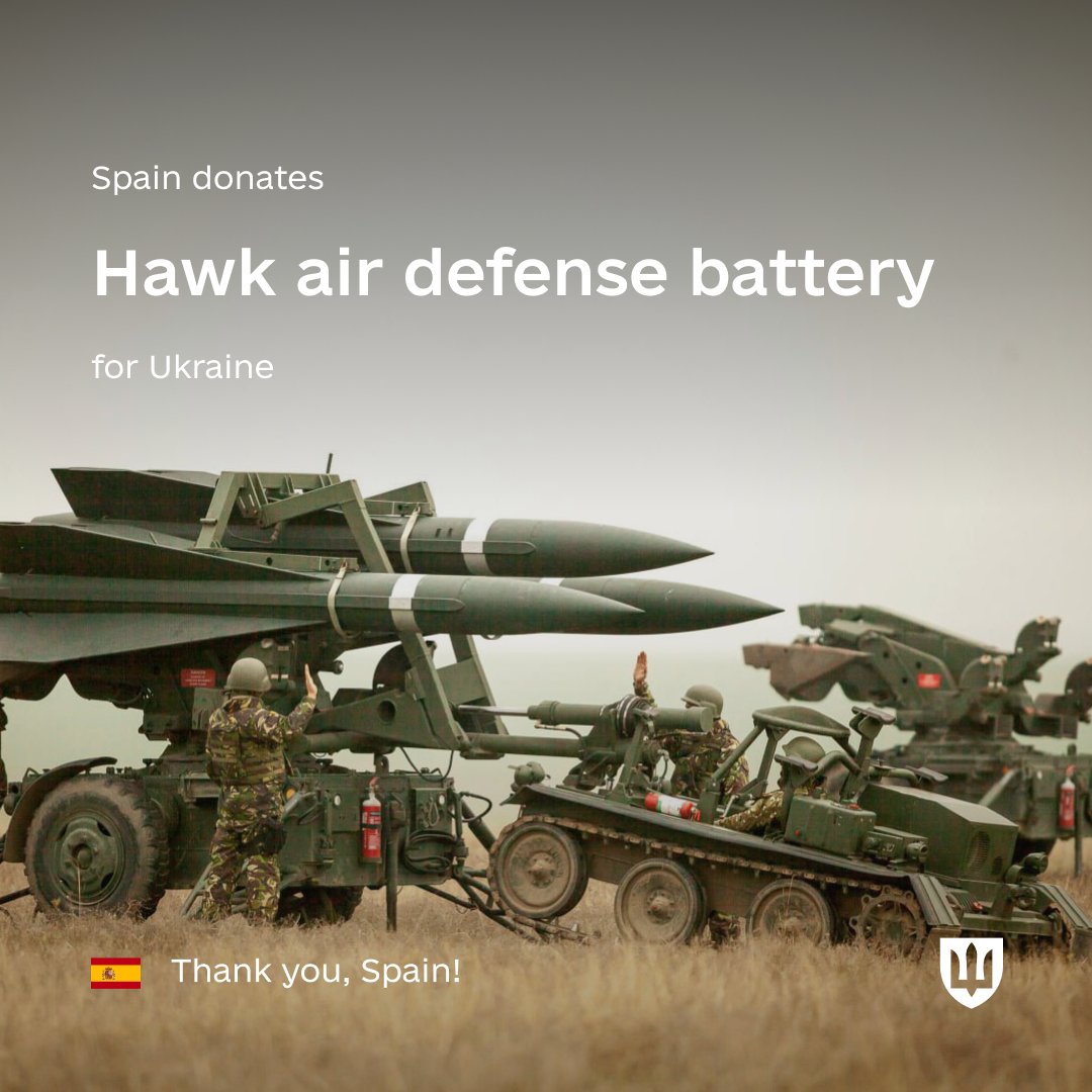 DefenceU's tweet image. Today, during the meeting of #UDCG, Spain’s Minister of Defense Margarita #Robles announced the immediate dispatch of a complete HAWK battery, which includes 6 missile launchers.
More air defense capabilities for Ukraine means more innocent lives saved.
Thank you, Spain!
🇺🇦🤝🇪🇸…