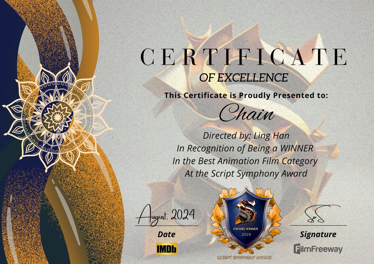 Chain_Animation's tweet image. We’re overjoyed to announce our Winner certificates from the Script Symphony Award! This achievement is truly special for our team, and we’re sincerely thankful for the recognition and your trust in our work. ~ \\ ( ^ O ^ ) // ~ 😍🥰😊🤩🥳🎉
#ScriptSymphonyAwards #SSA