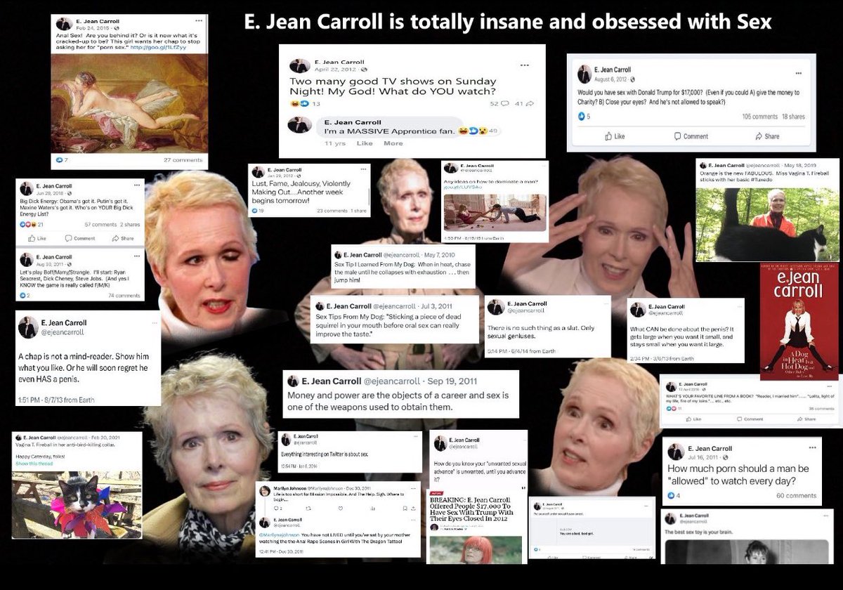 Never forget who E. Jean Carroll is.   She is a nutjob obsessed with crude sexual thoughts.