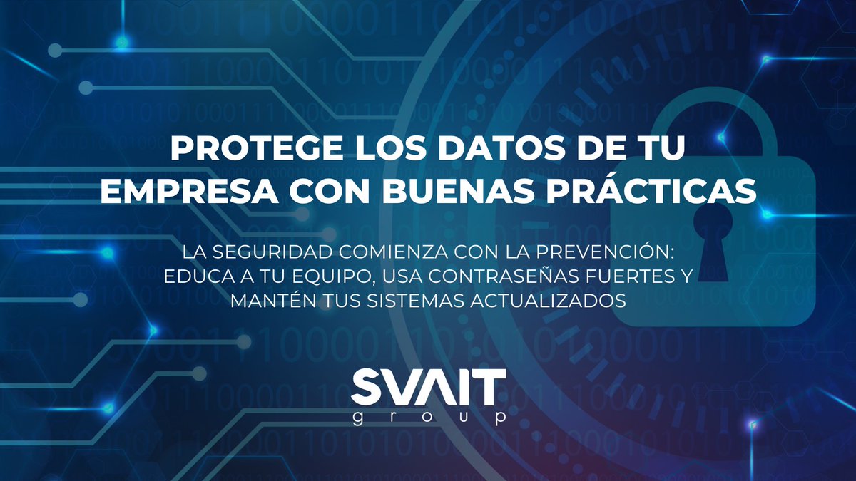 svaitgroup's tweet photo. Implementar las mejores prácticas garantiza la protección de tu información más valiosa.
Cuéntanos en los comentarios qué buenas prácticas tienen en tu empresa para proteger los datos.
#ProtecciónDeDatos #Ciberseguridad #ciberresiliencia #BuenasPrácticas #SeguridadDigital https://t.co/hfS1oAdkGf