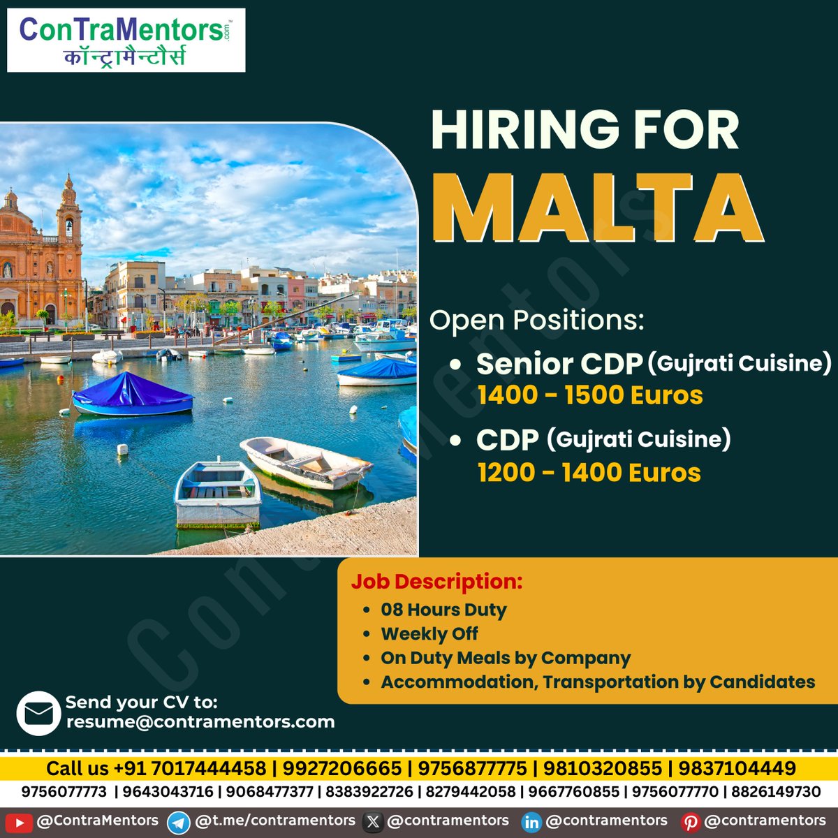 Urgent Hiring for #Malta

Good Salary, Accommodation and more Free Allowances   
Contact Us for more details.

#HiringNow #jobsearch #jobabroad #contramentors #jobsoverseas #jobplacement #overseasjobs #career