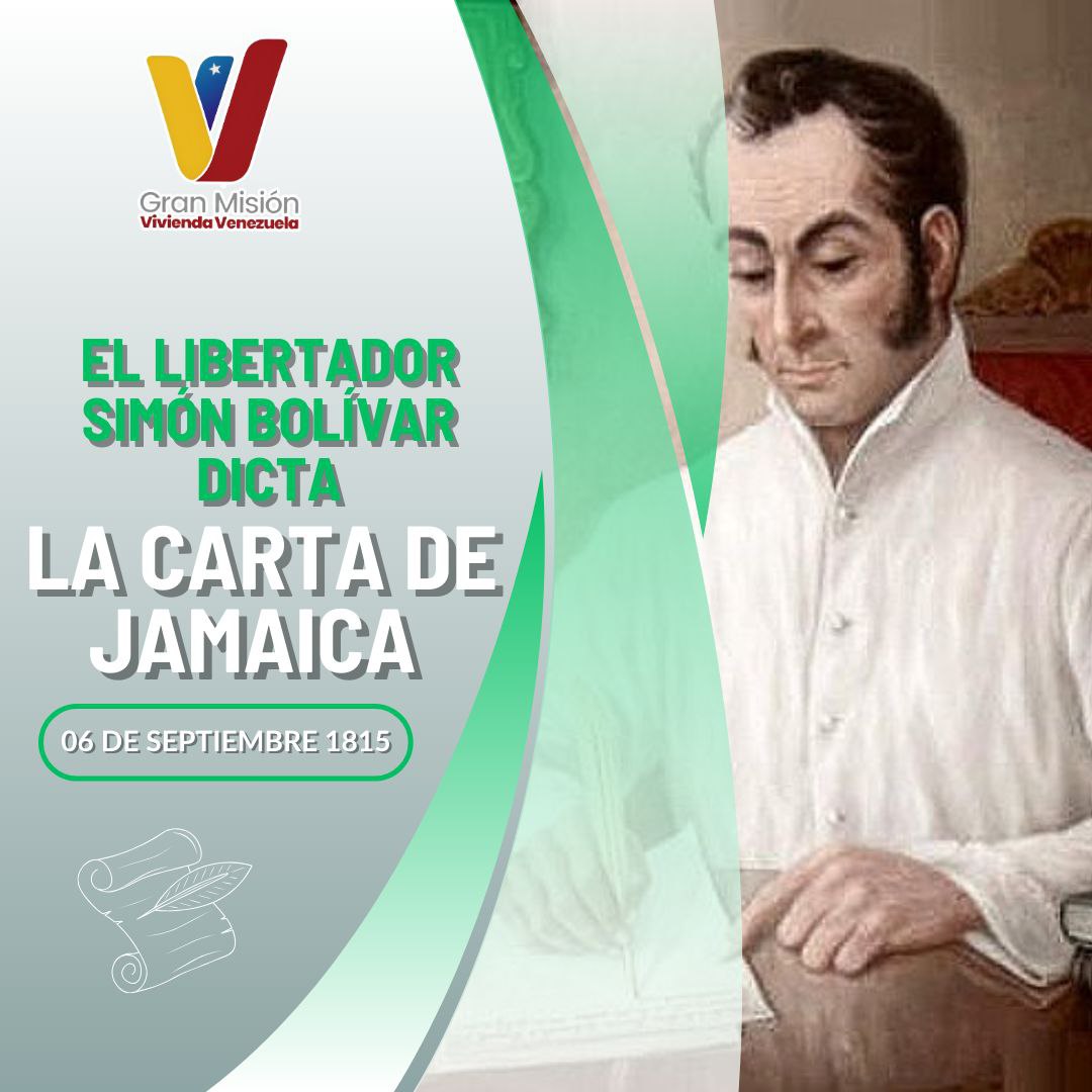 #Efeméride📅 || Hoy #6Sept de 1815 recordamos un momento crucial en la historia de América Latina, cuando Simón Bolívar dictó La Carta de Jamaica, un documento que refleja su profunda visión sobre la libertad y la independencia de los pueblos latinoamericanos.
#SimónBolívar