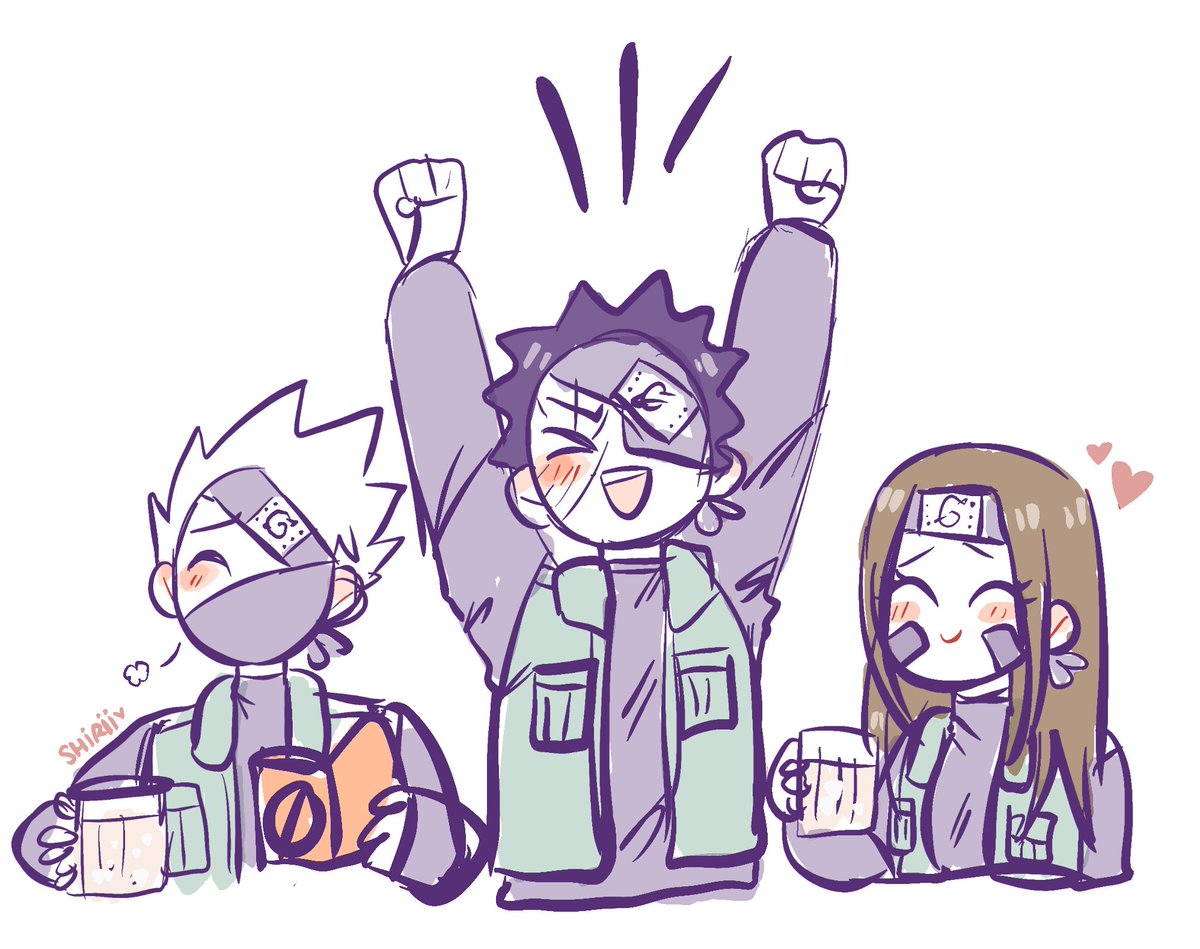 obito ordering a round for his team after a successful mission 🍻 having fun with the team minato doodles 💞 #teamminato #kakashi #obito #rin
