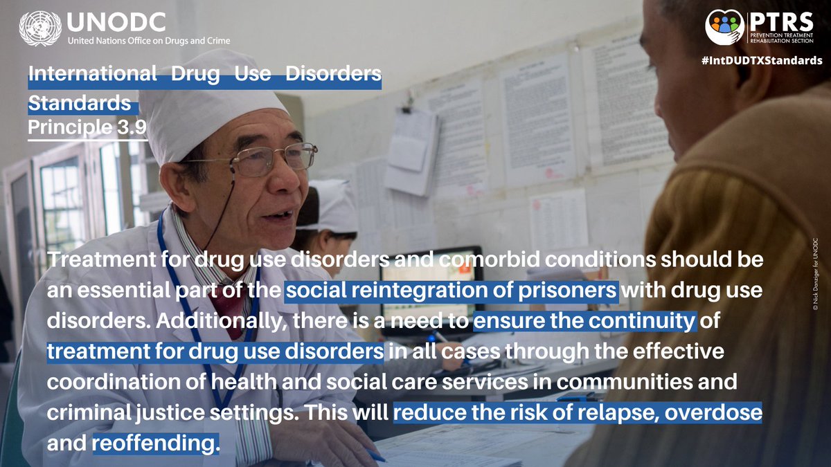 UNODC_PTRS's tweet photo. #HealthJusticeStandards of the #IntDUDTXStandards:
9. Continuity of #drugtreatment & #care should be ensure for #PWDUD in contact w/ #CriminalJustice system to reduce risk of #relapse, #overdose & #reoffending
https://t.co/oaaMhVQa29
#Principle3
#ATI
#KnowYourStandards https://t.co/yXMR673kpt