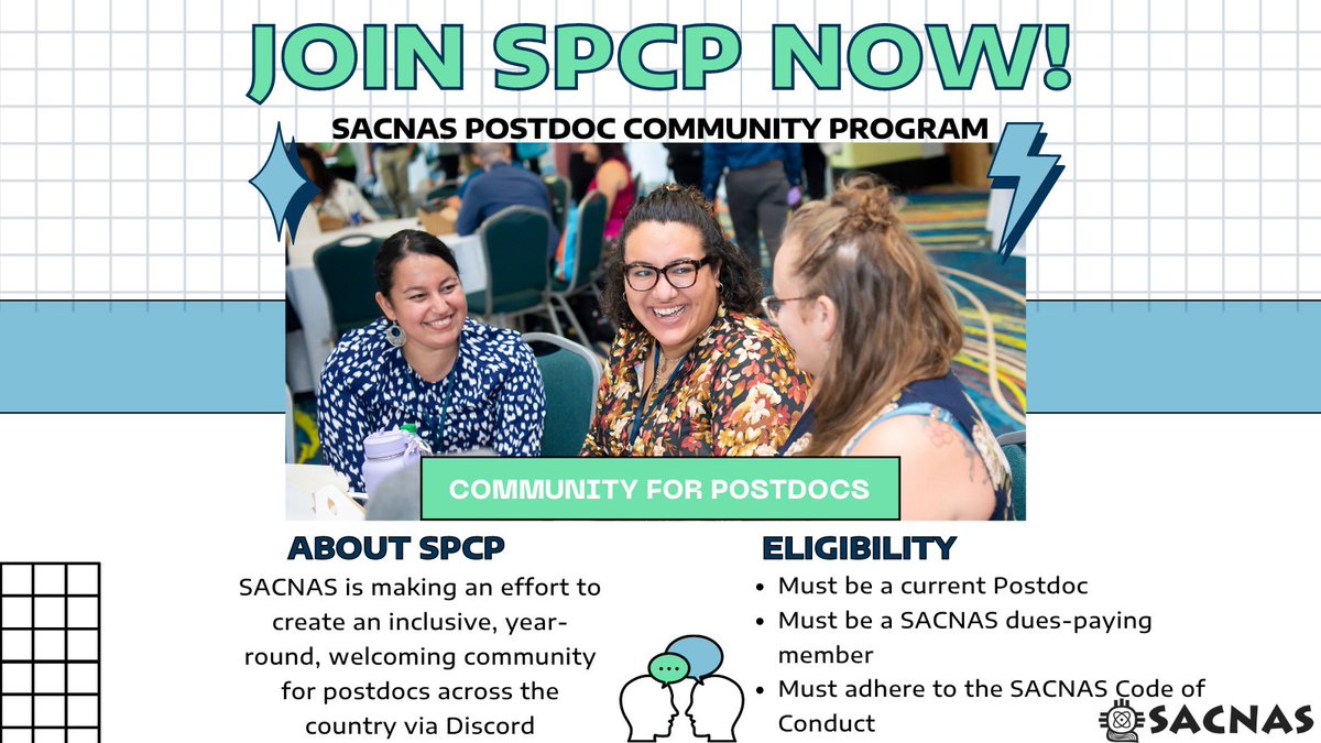 🚀 Calling all postdocs! Join the SACNAS Postdoc Community Program (SPCP) and take your postdoc journey to the next level! 🌟

Don’t miss out on these amazing opportunities—join us today! 👉 hubs.la/Q02Nd3-y0

#PostdocLife #SPCP #SACNASCommunity #ProfessionalDevelopment