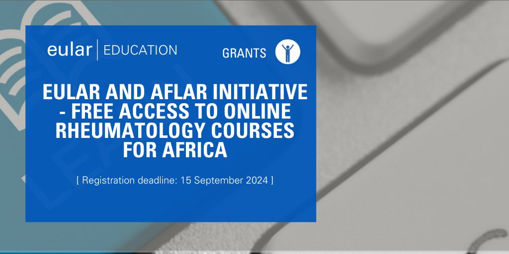 eular_org's tweet photo. 📢 Calling All Aspiring Rheumatologists in Africa!
🌍AFLAR and EULAR are enhancing rheumatology training in Africa with free access to high quality online courses from October 2024.
🗓️ Application Deadline: 15 September 2024
Apply here👉https://t.co/aTzS7mwk4i
#EULAR #AFLAR https://t.co/8tsKOXliKO
