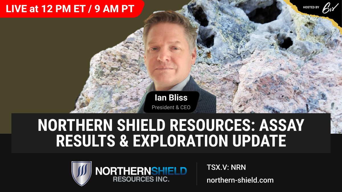 NorthernShield's tweet image. In one hour, Ian Bliss, President &amp;amp; CEO of $NRN.V, provides further commentary on the company's recent high-grade gold discovery at the Root &amp;amp; Cellar Project in Newfoundland, Canada. A live Q&amp;amp;A session follows the presentation.

Register here: bit.ly/3z5gLVc