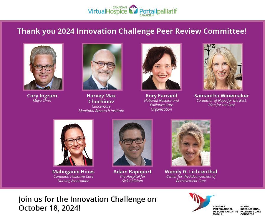 Canadian Virtual Hospice (@virtualhospice) on Twitter photo Thank you Peer Review Committee: <a href="/cjingram/">Cory Ingram</a>, <a href="/HMChochinov/">Harvey Max Chochinov</a>, Rory Farrand, @sammywinemaker, Mahoganie Hines, Adam Rapoport & <a href="/wendylic/">Wendy Lichtenthal</a> for reviewing 57 submissions & helping select the 6 finalists who will compete at the 2024 Innovation Challenge at #MIPCC2024. <a href="/CareMcgill/">Palliative Care McGill</a> Thank you Peer Review Committee: <a href="/cjingram/">Cory Ingram</a>, <a href="/HMChochinov/">Harvey Max Chochinov</a>, Rory Farrand, @sammywinemaker, Mahoganie Hines, Adam Rapoport & <a href="/wendylic/">Wendy Lichtenthal</a> for reviewing 57 submissions & helping select the 6 finalists who will compete at the 2024 Innovation Challenge at #MIPCC2024. <a href="/CareMcgill/">Palliative Care McGill</a>