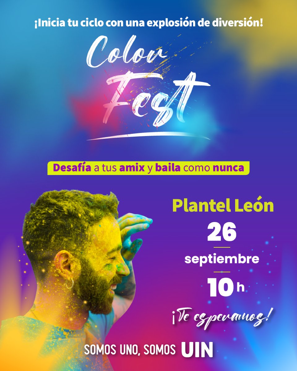 UInsurgentes's tweet image. UINers de Plantel León 🦁 ¿están listxs, para el Color Fest? 💜💙💛
¡Los esperamos para iniciar su ciclo con la mejor actitud! 🥳🤩
.
#somosunosomosuin #uinerdecorazon #ColorFest