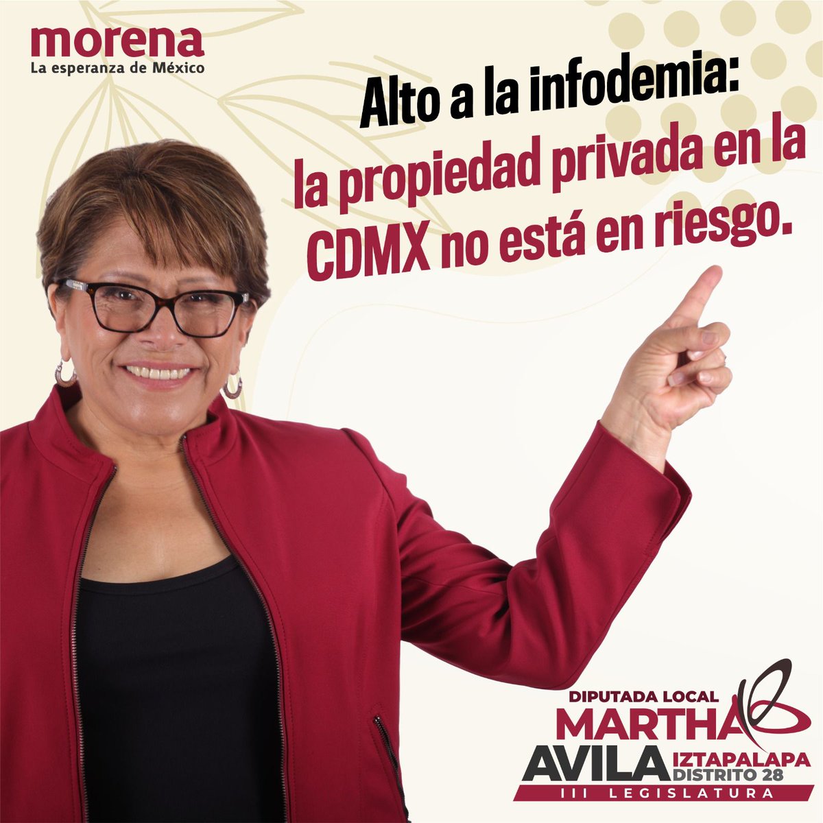 MarthaAvilaCDMX's tweet photo. Te invito a no caer en la infodemia y que nos ayudes a difundir esta importante información.
¡La propiedad privada no está en riesgo!
#marthaavila #iztapalapa #congresocdmx #mesadirectiva #morena #distrito28
#reformaart3
#propiedadprivada
#cdmx https://t.co/xdXQGpuLod