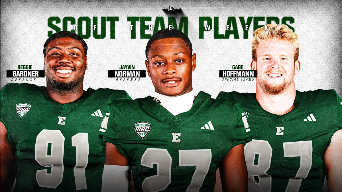 Eastern Michigan Football (@emufb) on Twitter photo Week 2 vs Washington Scout Team Players of the Week are...
Offense: <a href="/baybaynorman21/">jayvin norman</a>
Defense: <a href="/ReggieGardner6/">Reggie Gardner Jr C/O 2024</a>
Special Teams: <a href="/gabehoffmann/">Gabe Hoffmann</a>
#ETOUGH βοΈ #BET Week 2 vs Washington Scout Team Players of the Week are...
Offense: <a href="/baybaynorman21/">jayvin norman</a>
Defense: <a href="/ReggieGardner6/">Reggie Gardner Jr C/O 2024</a>
Special Teams: <a href="/gabehoffmann/">Gabe Hoffmann</a>
#ETOUGH βοΈ #BET