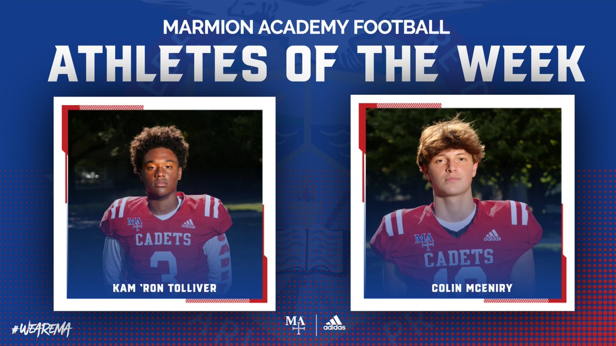 Marmion Athletics (@marmionad) on Twitter photo Sr. Kam Tolliver threw 3 TD's in the Cadets come from behind win against Oak Forest.
So. LB Colin McEniry caused a fumble, recovered a fumble, and had the game-sealing interception in the 4th quarter to go along with 8 tackles.
<a href="/CoachGuerra67/">Adam Guerra</a> <a href="/MarmionFB/">Marmion Football</a> Sr. Kam Tolliver threw 3 TD's in the Cadets come from behind win against Oak Forest.
So. LB Colin McEniry caused a fumble, recovered a fumble, and had the game-sealing interception in the 4th quarter to go along with 8 tackles.
<a href="/CoachGuerra67/">Adam Guerra</a> <a href="/MarmionFB/">Marmion Football</a>