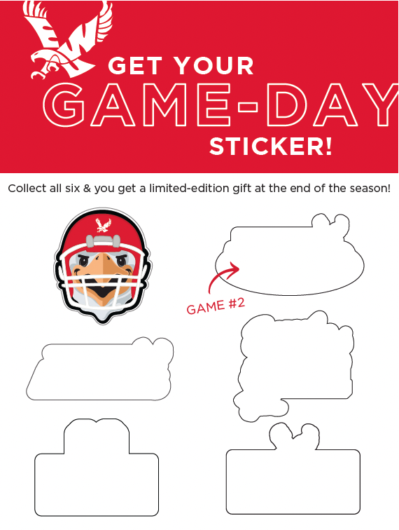 EWUalumni's tweet photo. #EaglePrideFriday Game #2 is tomorrow!
Wear your Eagle gear and visit our #EngagementZone outside the #Inferno team store between 2 p.m. - 3:45 p.m. to grab your exclusive game-day #Sticker!
Collect all six stickers and snag a special #RedTurfNation gift at the final home game. https://t.co/nFaEHMS24E