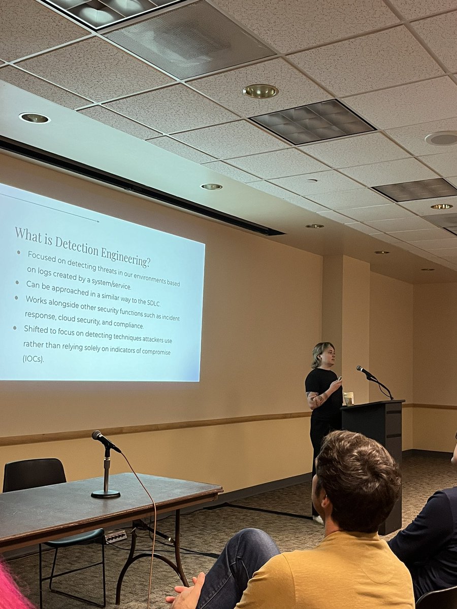 Julie Sparks talking all things #detectionengineering 

<a href="/BSidesDEN/">BSidesDenver</a>