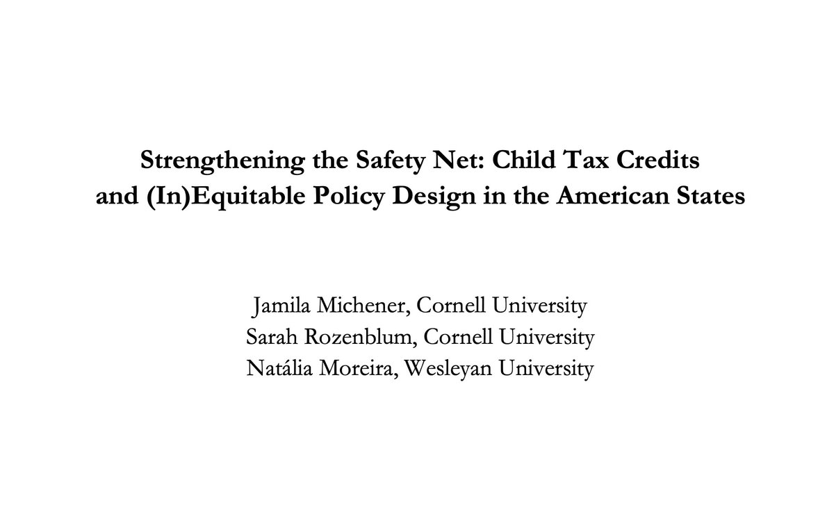I’m excited to present our paper, co-authored w/Dr. Jamila Michener <a href="/povertyscholar/">Jamila Michener</a> &amp; Dr. Natalia de Paula Moreira, on Saturday at 2pm: "Strengthening the Safety Net: Child Tax Credits and (In)Equitable Policy Design in the American States". Hope to see you at our panel! #APSA24