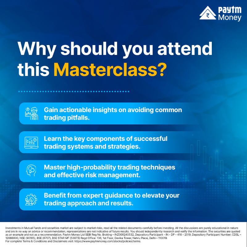 PaytmMoney's tweet photo. Master the essentials of professional trading with Neeraj Gogoi, Edu Coach, Paytm Money, in our #Masterclass ‘Stop Losses, Trade like a Pro!’.
Date- 12th & 13th Sept 2024
Time- 4:30 to 6 PM
Fee- ₹49
#LearnWithPaytmMoney #PaytmMoney #TradingMasterclass #StopLosses #ProTrader