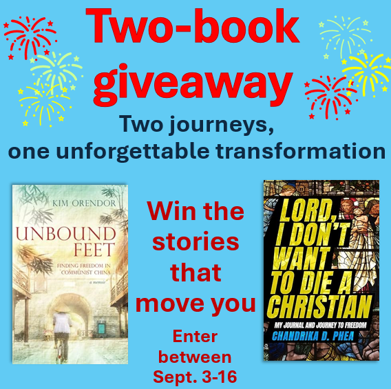 In honor of Mid-Autumn Festival, win my memoir, "Unbound Feet," and Chandrika's award-winning journal, "Lord, I Don't Want to Die a Christian."
Enter through 9/16/24. Winner announced 9/17/24.
To enter: 
1. Share post
2. Follow <a href="/KOrendor/">Kim Orendor</a> 
3. Follow <a href="/ChandrikaPhea/">Best-Selling Author, Chandrika D. Phea</a> 
<a href="/wbrandpub/">wbrandpub</a>