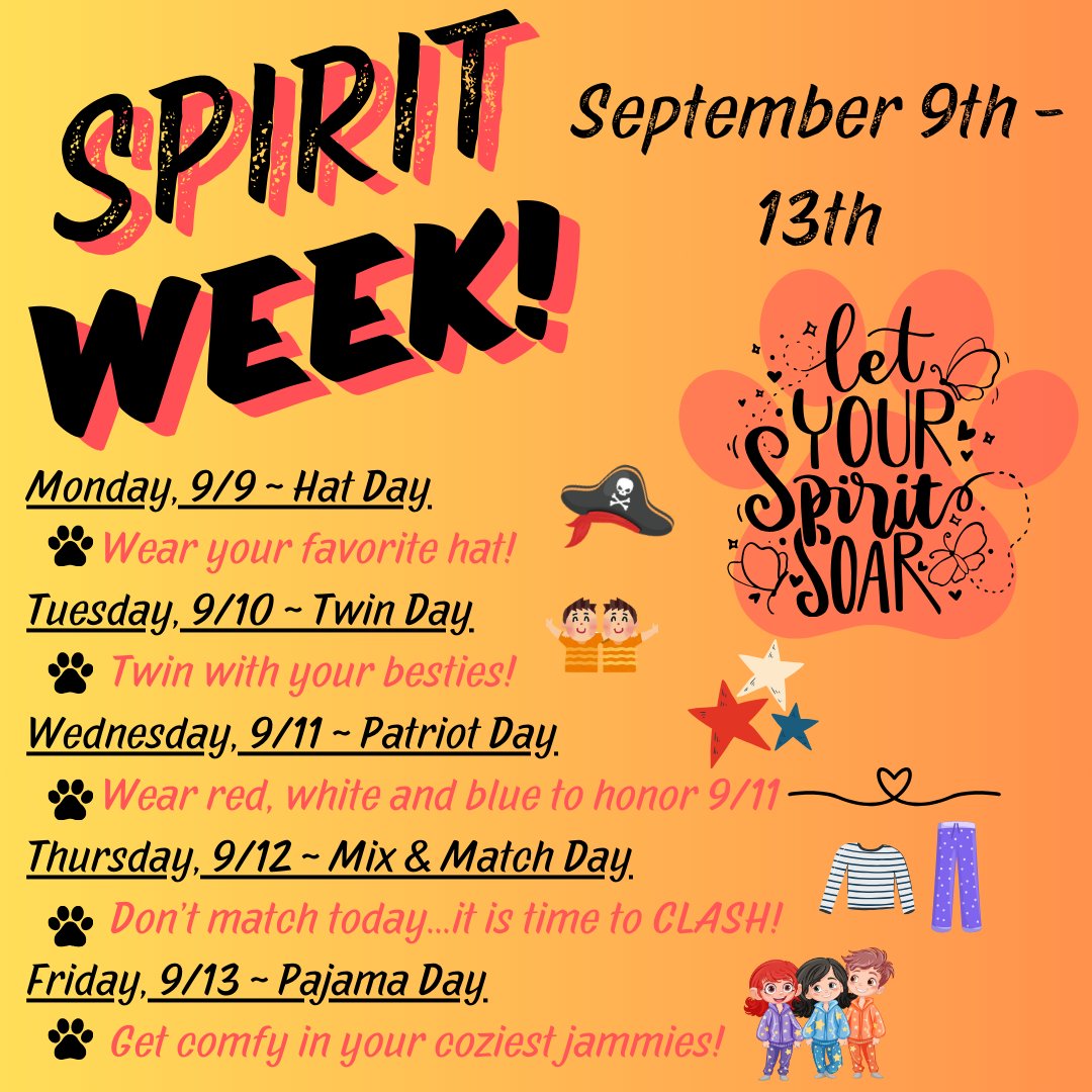 Panther, it's time to show your spirit. Support Student Council in our 1st Spirit Week.
