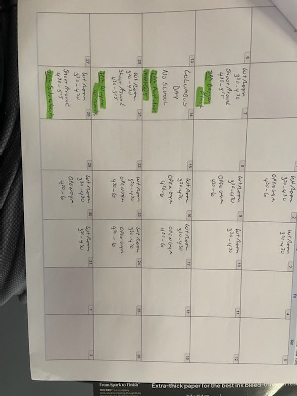 Schedules for open gyms and fall league games September- November