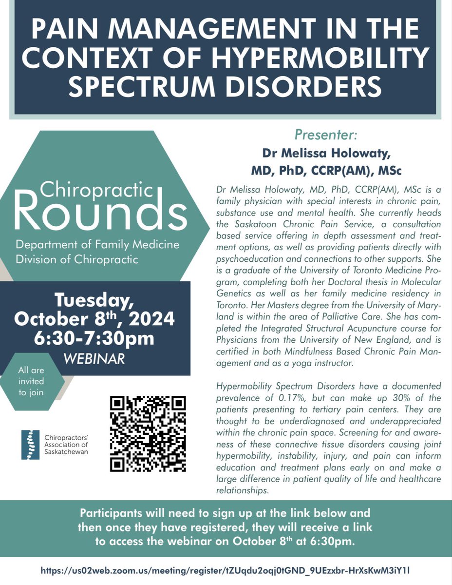 📢 Upcoming Webinar: Pain Management in the Context of Hypermobility Spectrum Disorders📢

This webinar is a great opportunity to learn more about the challenges faced by individuals with hypermobility, instability, and related chronic pain conditions!

us02web.zoom.us/meeting/regist…