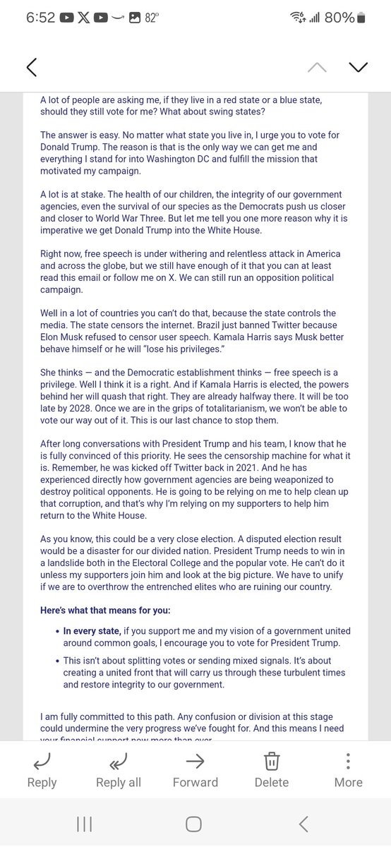 RealMacReport's tweet image. 🚨Breaking: Robert Kennedy Jr. is now urging his supporters in every state to vote for President Trump, he wrote in a fundraising email.