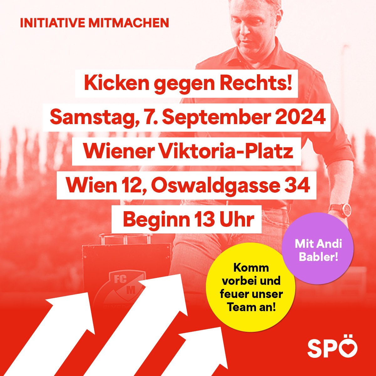 Lucas Hagen (@lucashagen18) on Twitter photo Reminder 📢💯
Morgen Soli Fußballturnier bei der <a href="/WienerViktoria/">SC Wiener Viktoria</a>! ⚽😎
Komm vorbei und komm mit <a href="/AndiBabler/">Andi Babler</a> ins Gespräch, genieß einen sportlichen Tag mit uns! 🫶😊 Reminder 📢💯
Morgen Soli Fußballturnier bei der <a href="/WienerViktoria/">SC Wiener Viktoria</a>! ⚽😎
Komm vorbei und komm mit <a href="/AndiBabler/">Andi Babler</a> ins Gespräch, genieß einen sportlichen Tag mit uns! 🫶😊