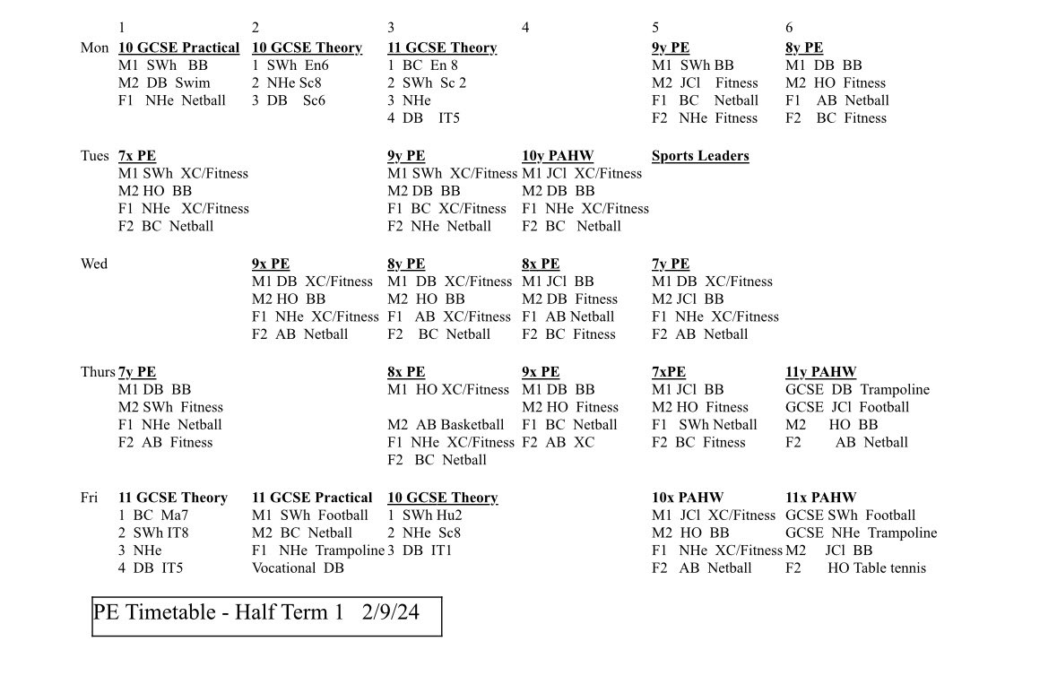 Autumn term PE timetable⚽️🏀🏓🏃🏻‍♂️🏃🏽‍♀️‍➡️
