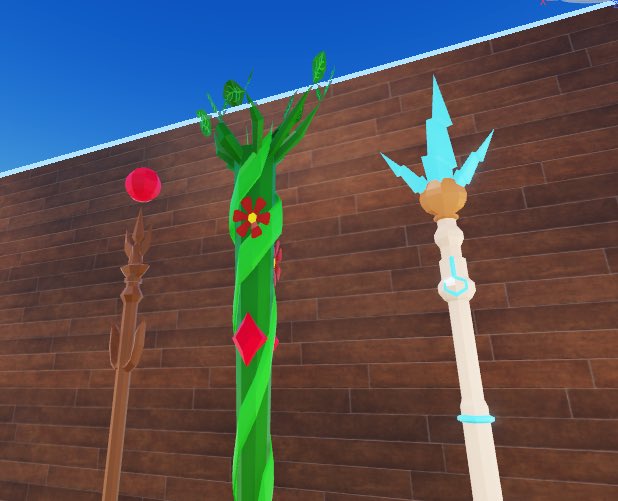 Ch19hamada's tweet image. Mage wands (weapons) for default mage, electric and leaf theamed one. All modelled and textured in Blender 4.2 , exported to ROBLOX Studio #ROBLOX #robloxstudio #robloxweapons #wands #magic #RobloxGames #RobloxCharacter