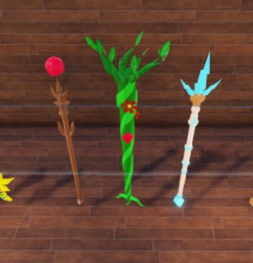 Ch19hamada's tweet image. Mage wands (weapons) for default mage, electric and leaf theamed one. All modelled and textured in Blender 4.2 , exported to ROBLOX Studio #ROBLOX #robloxstudio #robloxweapons #wands #magic #RobloxGames #RobloxCharacter