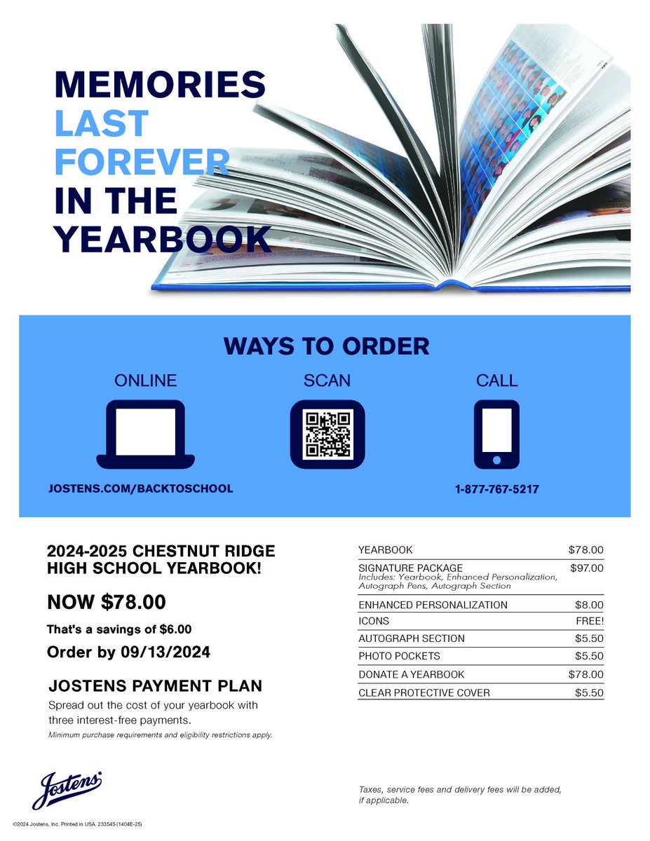 Check out the early bird special for the High School Yearbook.  JOSTENS.COM/BACKTOSCHOOL