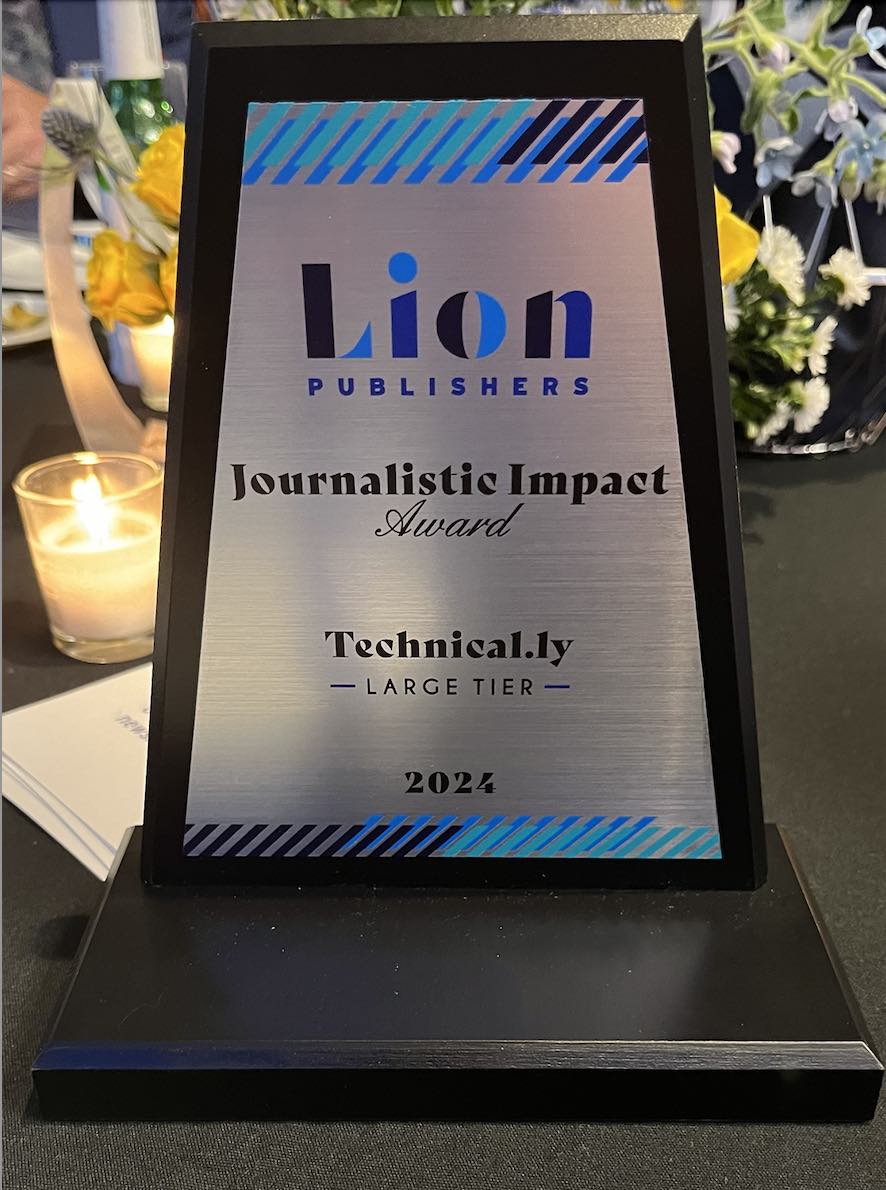 Christopher Wink (@christopherwink) on Twitter photo Hey, we won! So proud that <a href="/Technical_ly/">Technical.ly</a>
was awarded the "Journalistic Impact" award (in the large tier, homie!) last night in Chicago by <a href="/LIONPubs/">LION Publishers</a> ! Thank you! Hey, we won! So proud that <a href="/Technical_ly/">Technical.ly</a>
was awarded the "Journalistic Impact" award (in the large tier, homie!) last night in Chicago by <a href="/LIONPubs/">LION Publishers</a> ! Thank you!