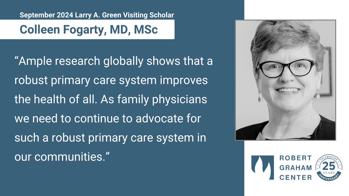 Robert Graham Center (@thegrahamcenter) on Twitter photo Our September visiting scholar <a href="/cofogart/">Colleen T. Fogarty</a> hopes to understand the changes in the family medicine workforce since the COVID-19 pandemic and use this information to identify strategies to bolster our workforce. Read more about our visiting scholars program: bit.ly/41P3Kce Our September visiting scholar <a href="/cofogart/">Colleen T. Fogarty</a> hopes to understand the changes in the family medicine workforce since the COVID-19 pandemic and use this information to identify strategies to bolster our workforce. Read more about our visiting scholars program: bit.ly/41P3Kce
