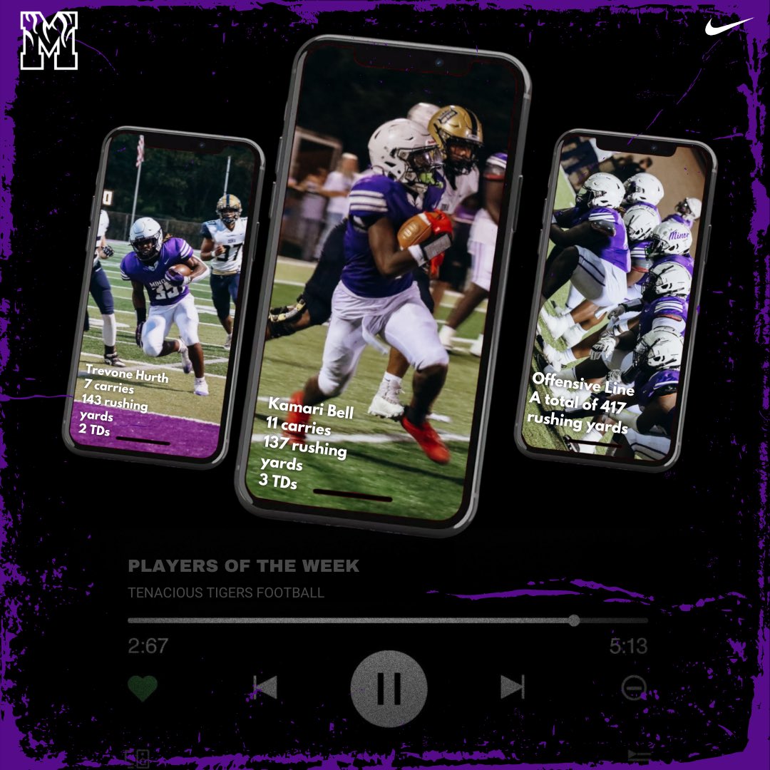 MinorRecruiting's tweet photo. Great win on last night to open up region play! S/o to our players of the game @KamariBell12 @Treythe35 and our Trench Crew. The Tenacious Tiger offensive line showed physical dominance in the trenches last night! #ALLIN #TheParkway 🟣⚪️🐅 https://t.co/SdAbNNXIEB