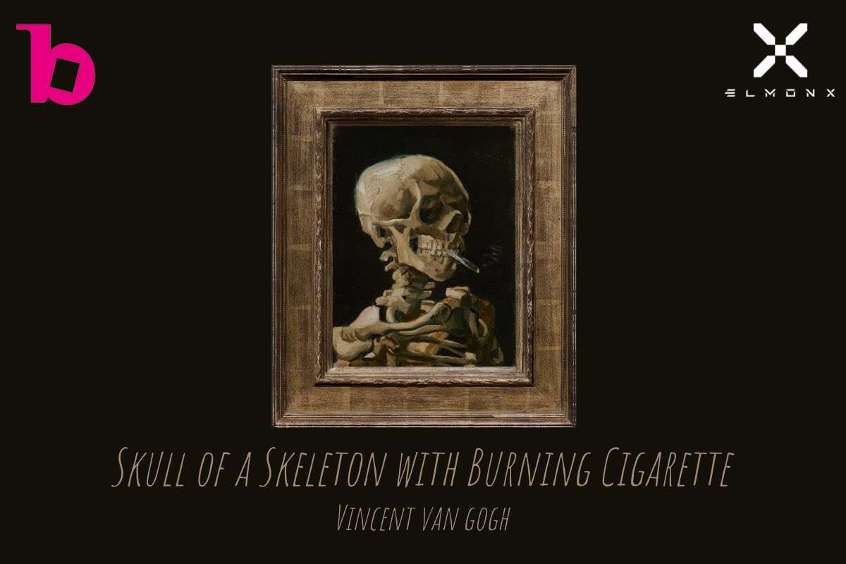 Skull of a Skeleton with Burning Cigarette, c.1886 (oil on canvas)" by Vincent van Gogh is one of his most unusual and striking works 🚬  

One digital collectible drops Tuesday, 10th Sept on @OpenSea, discover the full details: bit.ly/3ZcQFdq