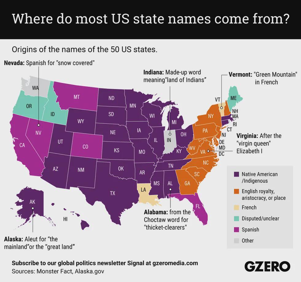 PaulBanks84's tweet photo. Language of Origin for the Names of US States. https://t.co/S0eLHzt59D https://t.co/A4zxpn9BMW