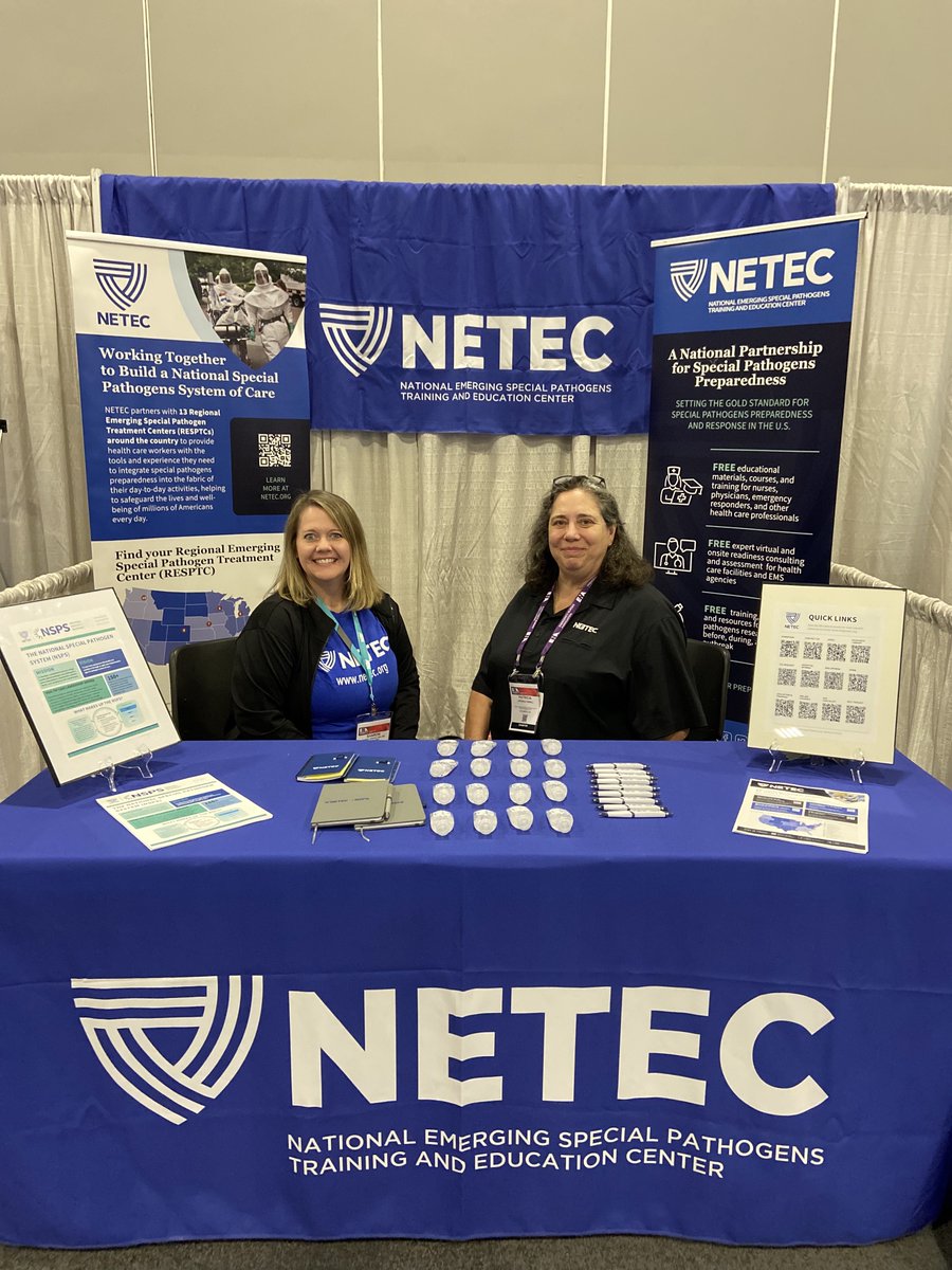 If you're attending Emergency Nursing 2024, don't forget to stop by booth #127 to meet Sharon and Trish from the NETEC team! Learn how NETEC can help you prepare for special pathogens. #ENA24