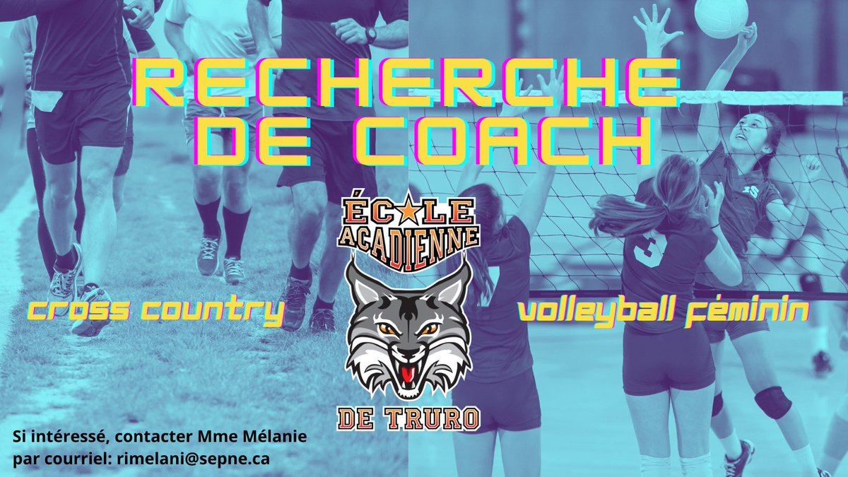 📣 Recherche de coach / entraîneurs
La directrice des sports, Mme Mélanie recherche 4 entraîneurs. Si intéressé, veuillez la contacter par courriel 👉rimelani@sepne.ca .
📌 Deux entraîneurs pour cross country
📌Deux entraîneurs pour volleyball féminin junior