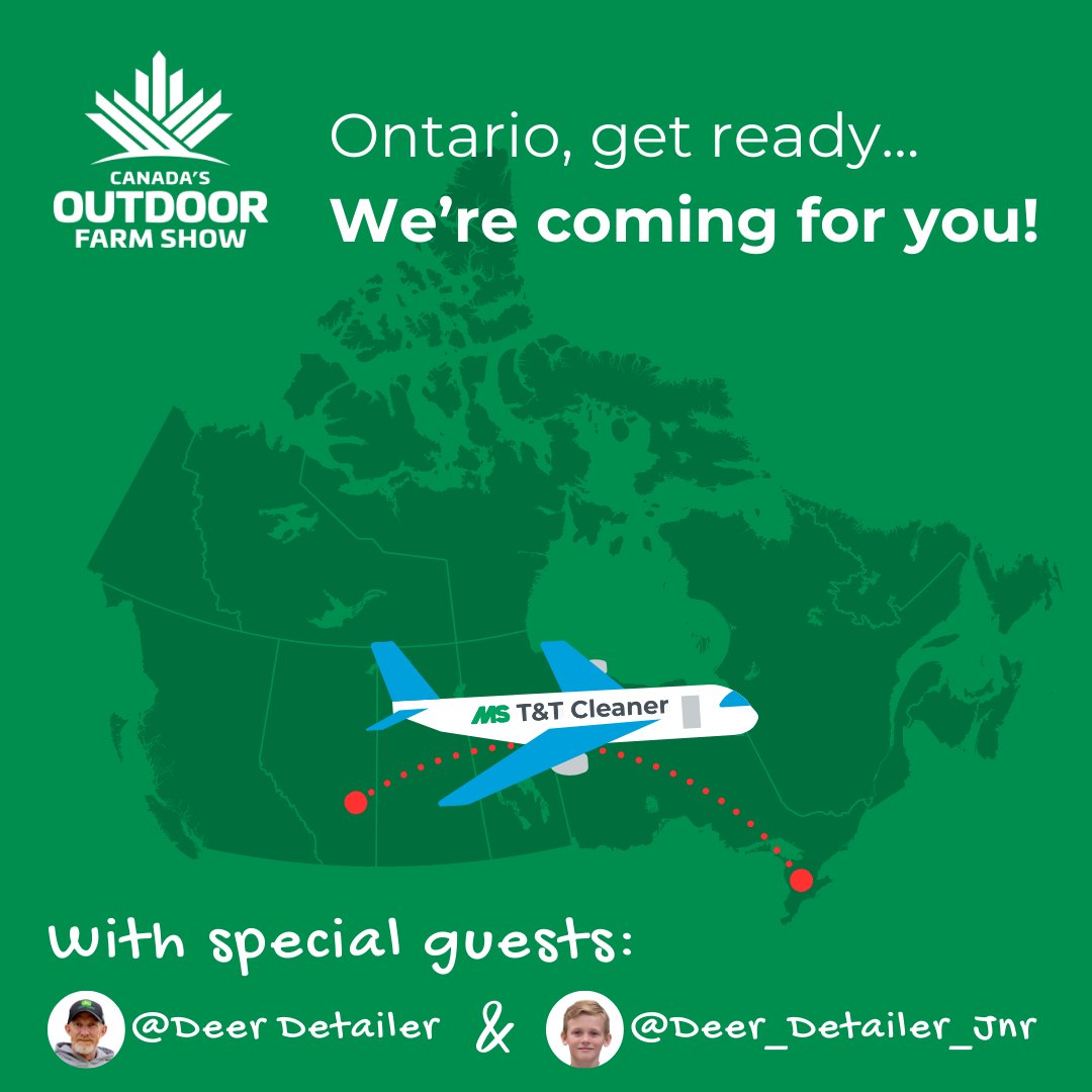 Join us at <a href="/outdoorfarmshow/">Canada's Outdoor Farm Show</a> in Woodstock, ON from Sept 10-12! 🚜 

We're excited to have special guests DeerDetailer and DeerDetailerJr with us in our booth (#16 in the FCC Pavilion). Swing by to say hi, grab some T&amp;T Cleaner, and learn how to keep your equipment spotless! 🫧🚜🫧