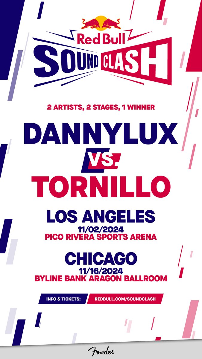 Red Bull Music (@redbullmusic) on Twitter photo .<a href="/dannylux/">Danny Lux ⚔️</a> and #Tornillo are heading to LA and Chicago for #RedBullSoundClash! tickets are on sale now 🎟️
don’t miss out ⬇️
📍LA: redbull.com/SoundClashLA
📍Chicago: redbull.com/SoundClashCHI .<a href="/dannylux/">Danny Lux ⚔️</a> and #Tornillo are heading to LA and Chicago for #RedBullSoundClash! tickets are on sale now 🎟️
don’t miss out ⬇️
📍LA: redbull.com/SoundClashLA
📍Chicago: redbull.com/SoundClashCHI