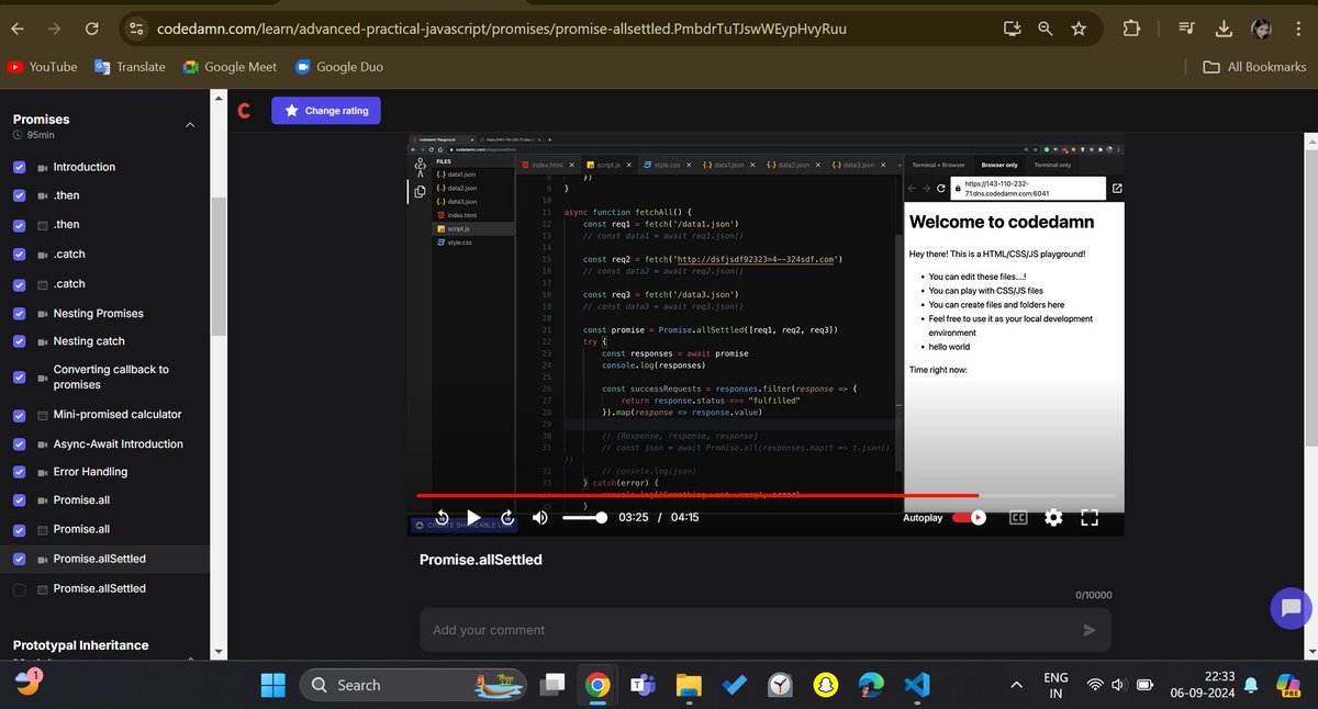 Swetaa_14's tweet image. 🚀 Day 15 of learning full-stack web development!
Covered advanced JavaScript topics like - .then, .catch, nesting promises, async-await, error handling, `Promise.all`, and `Promise.allSettled`. Asynchronous handling is getting smoother! 💻🔧
#JavaScript #AsyncAwait #codedamn