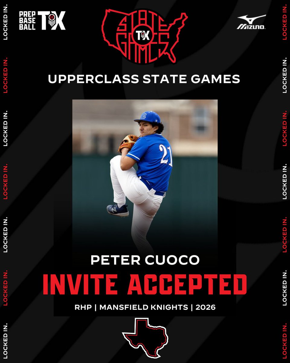Prep Baseball Texas (@prepbaseball_tx) on Twitter photo 𝐔𝐩𝐩𝐞𝐫𝐜𝐥𝐚𝐬𝐬 𝐒𝐭𝐚𝐭𝐞 𝐆𝐚𝐦𝐞𝐬 𝐈𝐧𝐯𝐢𝐭𝐞 𝐀𝐜𝐜𝐞𝐩𝐭𝐞𝐝
'26 RHP Peter Cuoco (<a href="/Peter_cuoco37/">peter cuoco</a>)
<a href="/knights_hs_bb/">Mansfield Knights</a> | Artillery 2026 Scout
Cuoco will join us at the 3rd Annual State Games, 9/20-9/22 at Weatherford JC.
More Info: loom.ly/Yzv1DgY 𝐔𝐩𝐩𝐞𝐫𝐜𝐥𝐚𝐬𝐬 𝐒𝐭𝐚𝐭𝐞 𝐆𝐚𝐦𝐞𝐬 𝐈𝐧𝐯𝐢𝐭𝐞 𝐀𝐜𝐜𝐞𝐩𝐭𝐞𝐝
'26 RHP Peter Cuoco (<a href="/Peter_cuoco37/">peter cuoco</a>)
<a href="/knights_hs_bb/">Mansfield Knights</a> | Artillery 2026 Scout
Cuoco will join us at the 3rd Annual State Games, 9/20-9/22 at Weatherford JC.
More Info: loom.ly/Yzv1DgY