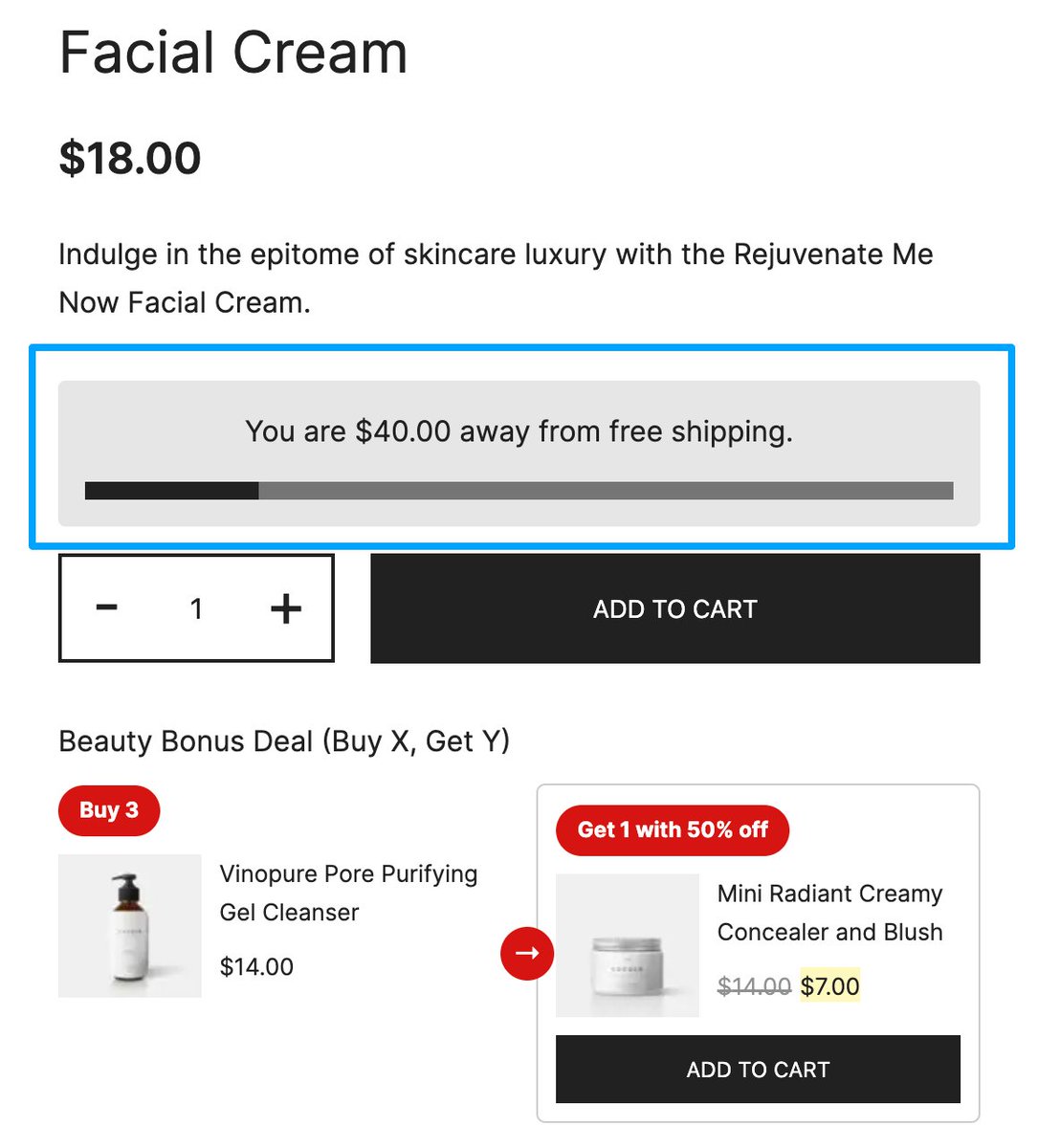 I'm excited to announce the release of our latest Merchant module: Free Shipping Bar.

This simple but effective module can be used to display a progress bar on your shop, product, cart and checkout pages showing how much more needs to be spent to qualify for free shipping.