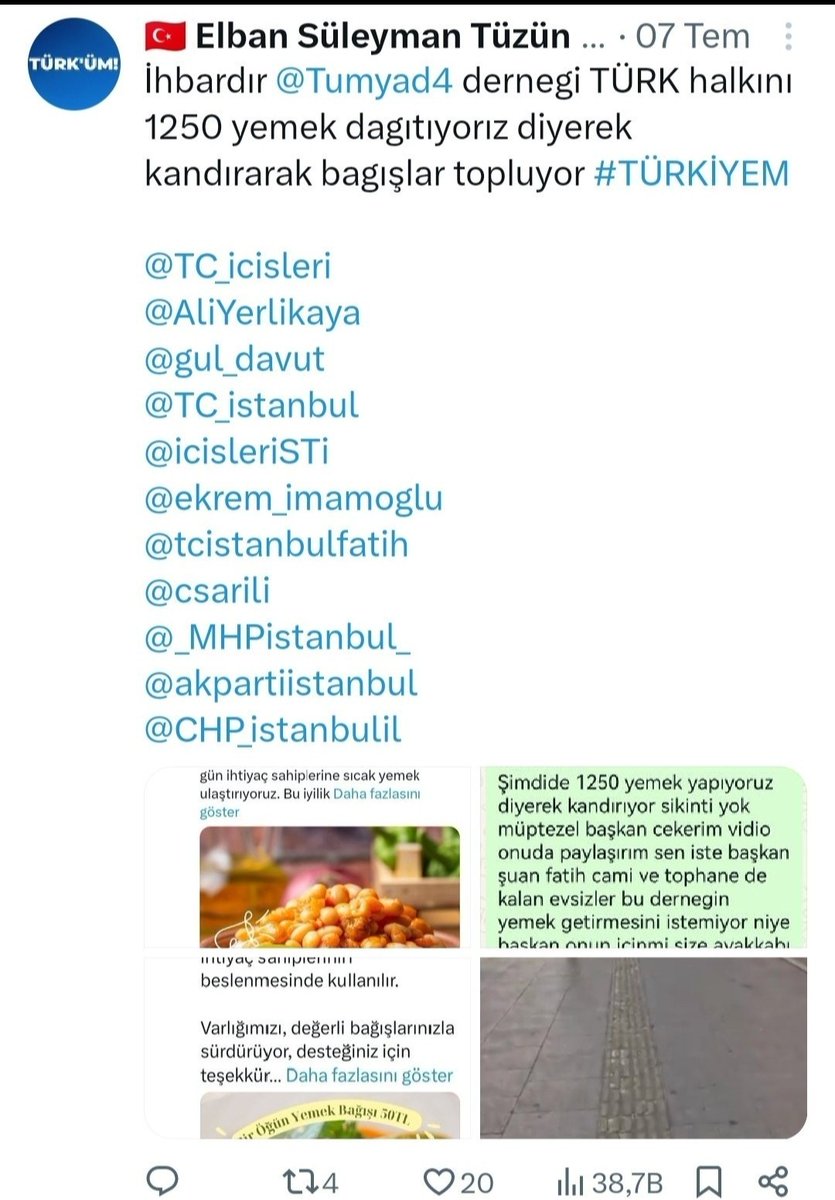 Dünya batsa dagıttıgı yemek 120.130 ama sahtekar
Ekmek gida baklıyat faturaları kestirecek yüklüce aklında teraziyi 1250 dagıtıyorız diyerek dolandırıcılık yapıyor uyan artık #TÜRKİYEM