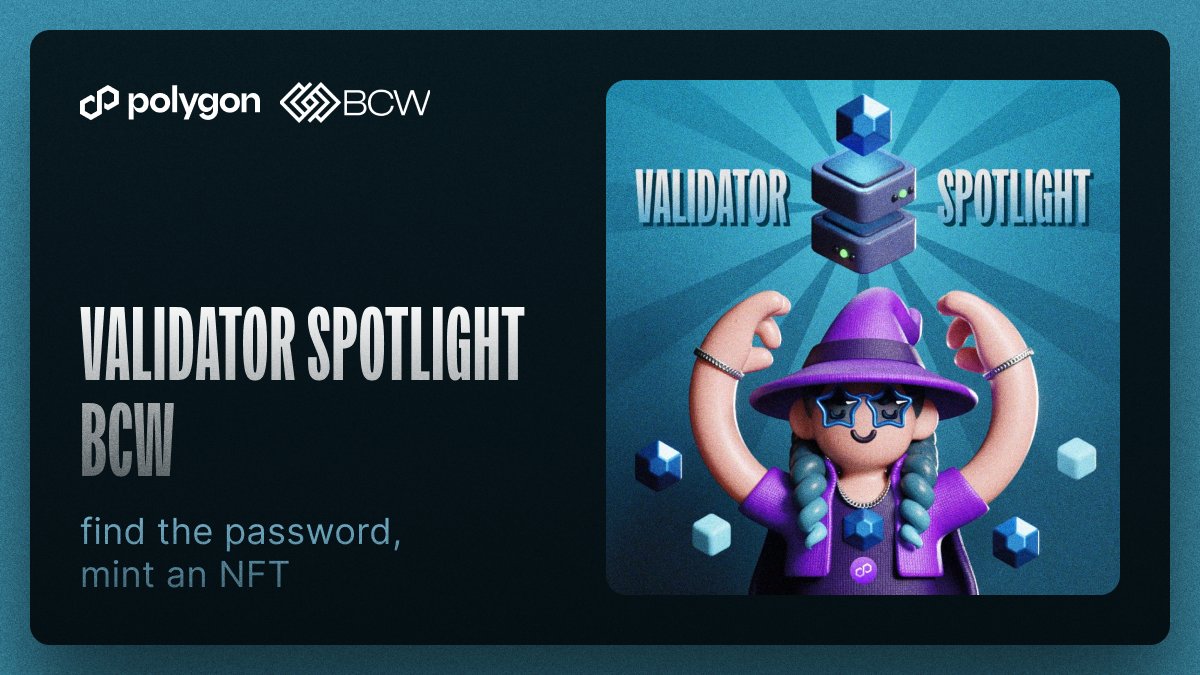 0xPolygon's tweet image. The last installment of Season Two ‘Validator Spotlight Quests’ has landed.

Hear from @BCW_llc, a full-suite IaaS platform and validator for the Polygon PoS network.

Read the blog → find the password → mint the Sapphire Gemstone NFT on @Galxe: go.polygon.technology/3AUm768