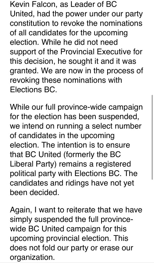 BC United has sent an email to members saying it plans to run a ‘select number’ of candidates under the party banner in October. #bcpoli
