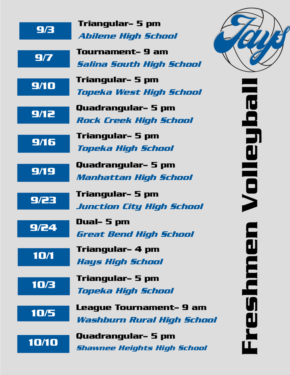 2024 Season Schedules!    

Come cheer on your LADY JAYS Volleyball Team
