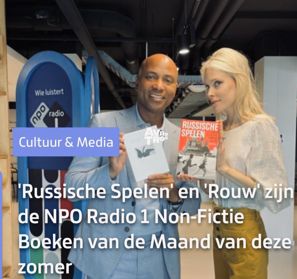 EmmaDiest's tweet photo. Eindelijk weer tijd voor de NPORadio1 non-fictie boekentop! ‘Russische Spelen’ van @RolfBos en ‘Rouw’ van Donald Niedekker zijn de non-fictie boeken van deze zomer. Kijk de uitzending en lees de recensies hier: https://t.co/mMNIn6jjlF @HumbertoTan 📚 @Querido_nl @koppernik_nl https://t.co/gTWpeYPdjb